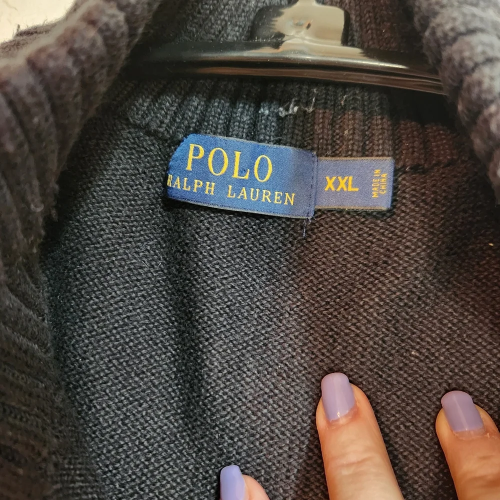 Polo Ralph‎ Lauren Black Zip-Up Sweater with Purple Logo, Size XXL